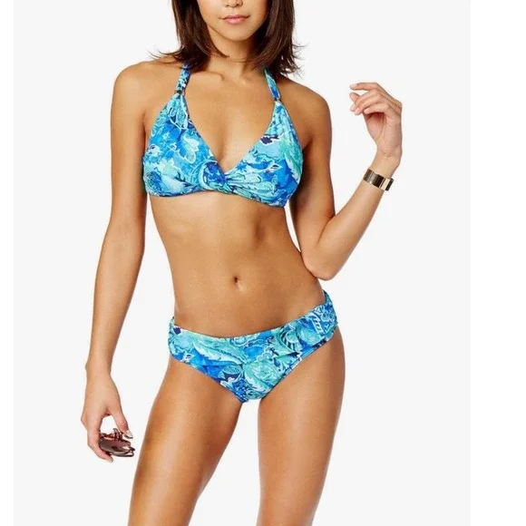 Lauren Ralph Lauren Exotic Paisley Halter Bikini Set Blue Green - Picture 1 of 10